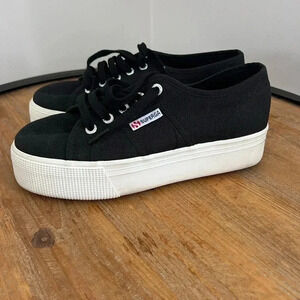 Superga Black and White Platform Sneakers